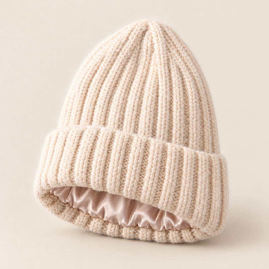 SATIN-LINED WINTER BEANIE.